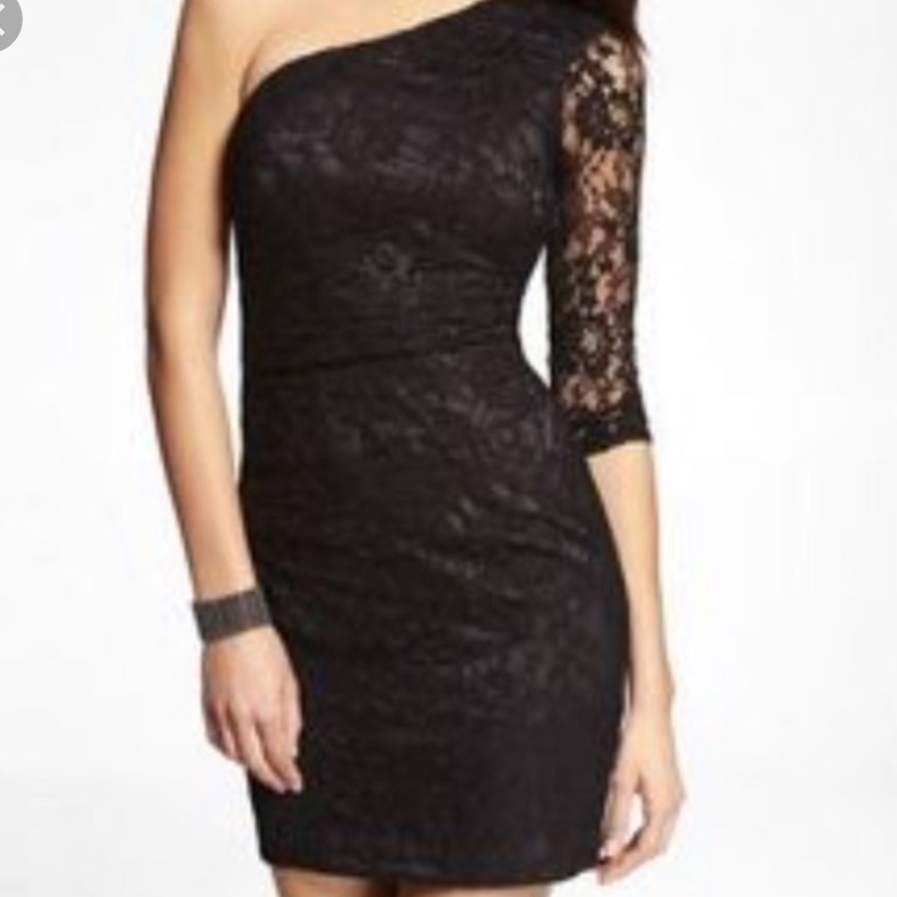 Black Lace Off Shoulder Dress- Express